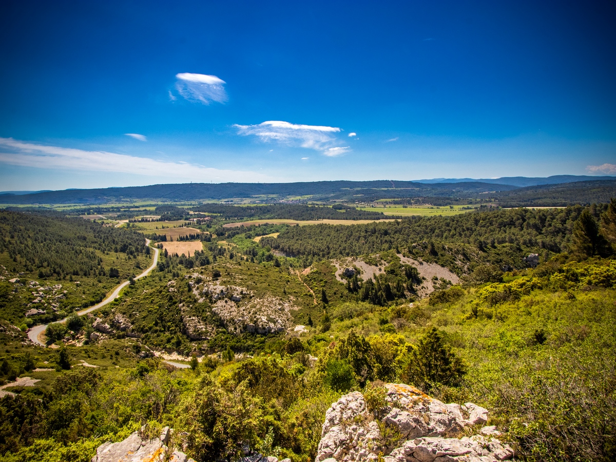 Vue depuis le GR36 au dessus des gorges du Congoust à Camplong d'Aude